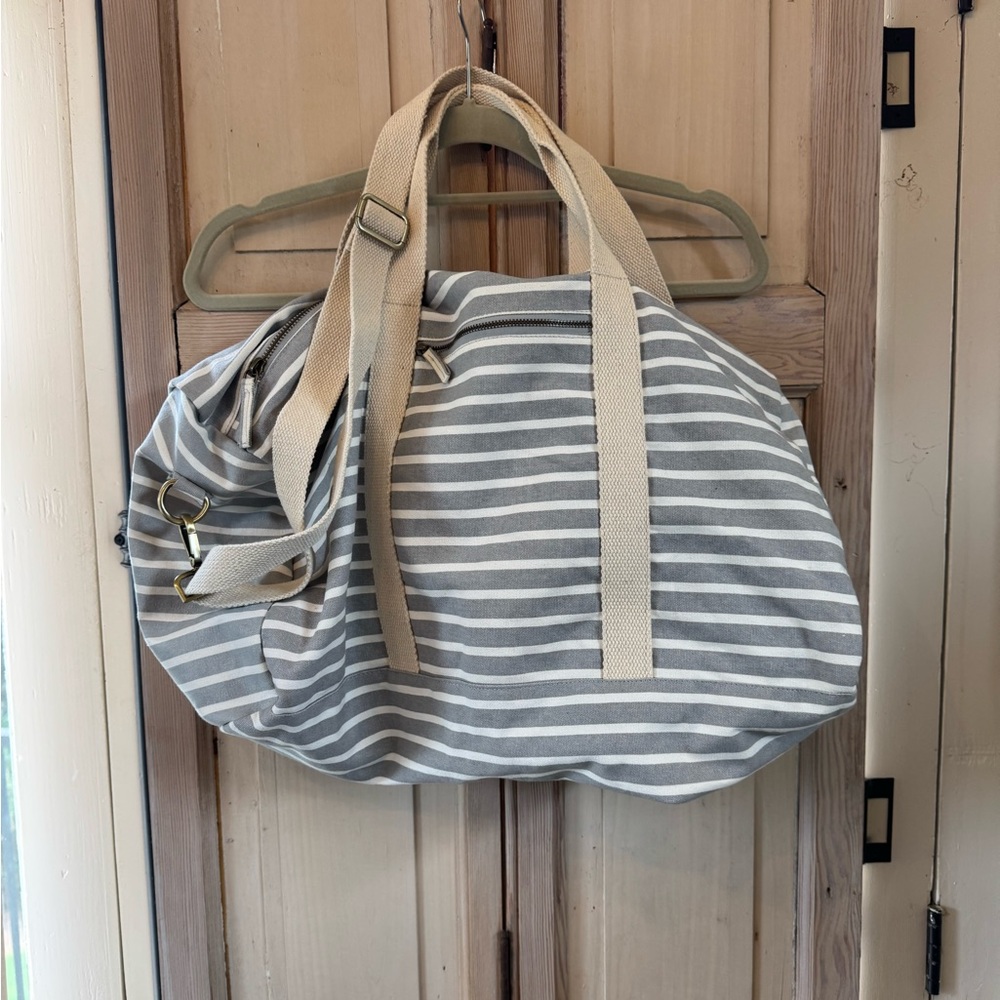 Canvas Striped Weekend Bag - Gray & Cream
